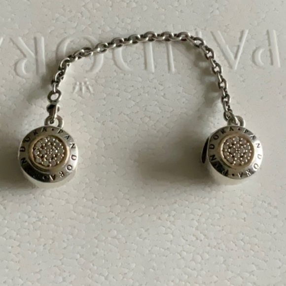 Pandora logo two tone 14k gold and silver safety chain - Picture 3 of 4